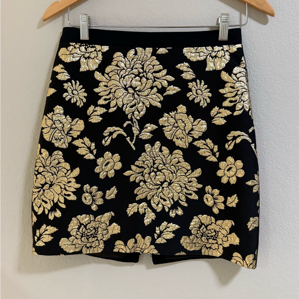 Emanuel Ungaro Black & Gold Floral Brocade Mini Skirt, Size 8